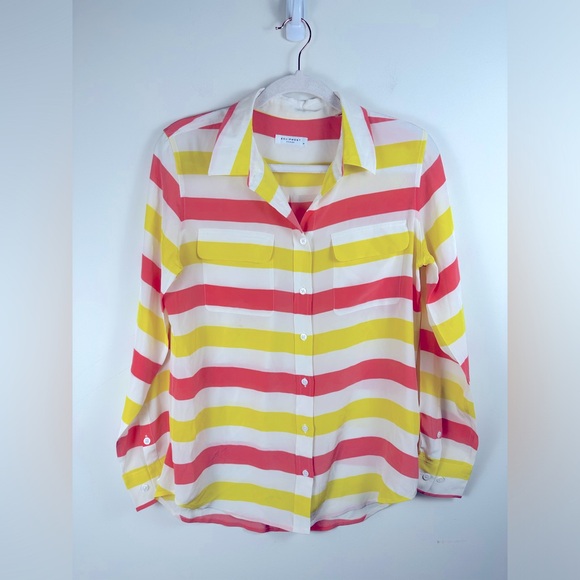 EQUIPMENT Essential Striped Pocket Front 100% Silk Button Down Blouse Size M - Picture 1 of 6